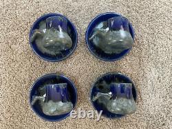 Set of 4 Doug Wylie Whale Tail Demitasse Cups & Saucers Pottery Free Ship