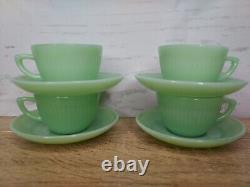 Set of 4 Fire King Anchor Hocking Jadeite Jane Ray Demitasse Cup Saucer RARE Vtg