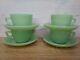 Set Of 4 Fire King Anchor Hocking Jadeite Jane Ray Demitasse Cup Saucer Rare Vtg