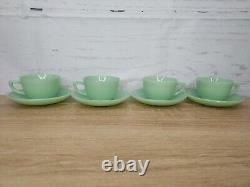 Set of 4 Fire King Anchor Hocking Jadeite Jane Ray Demitasse Cup Saucer RARE Vtg