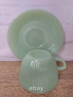 Set of 4 Fire King Anchor Hocking Jadeite Jane Ray Demitasse Cup Saucer RARE Vtg