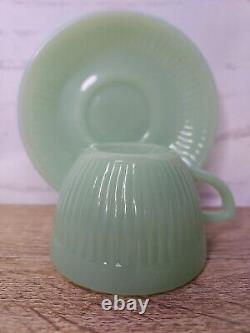 Set of 4 Fire King Anchor Hocking Jadeite Jane Ray Demitasse Cup Saucer RARE Vtg