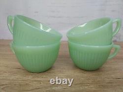 Set of 4 Fire King Anchor Hocking Jadeite Jane Ray Demitasse Cup Saucer RARE Vtg