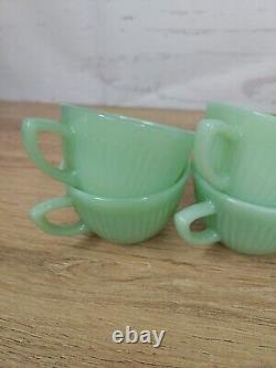 Set of 4 Fire King Anchor Hocking Jadeite Jane Ray Demitasse Cup Saucer RARE Vtg