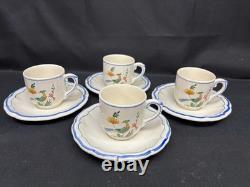 Set of 4 Gien France Oiseau de Paradis Demitasse Cups & Saucers 2 3/8