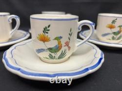 Set of 4 Gien France Oiseau de Paradis Demitasse Cups & Saucers 2 3/8