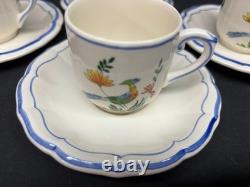 Set of 4 Gien France Oiseau de Paradis Demitasse Cups & Saucers 2 3/8