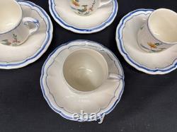 Set of 4 Gien France Oiseau de Paradis Demitasse Cups & Saucers 2 3/8