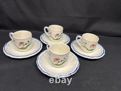 Set of 4 Gien France Oiseau de Paradis Demitasse Cups & Saucers 2 3/8