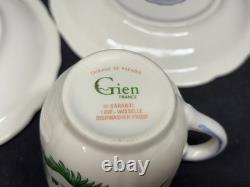 Set of 4 Gien France Oiseau de Paradis Demitasse Cups & Saucers 2 3/8