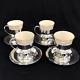 Set Of 4 La Paglia International Sterling & Porcelain Demitasse Cups & Saucers