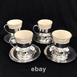 Set of 4 La Paglia International Sterling & Porcelain Demitasse Cups & Saucers