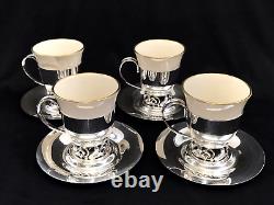 Set of 4 La Paglia International Sterling & Porcelain Demitasse Cups & Saucers