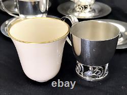 Set of 4 La Paglia International Sterling & Porcelain Demitasse Cups & Saucers