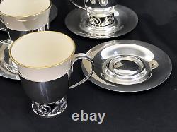 Set of 4 La Paglia International Sterling & Porcelain Demitasse Cups & Saucers