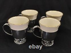 Set of 4 La Paglia International Sterling & Porcelain Demitasse Cups & Saucers