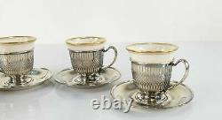 Set of 4 Lenox Porcelain and Whiting & Co Sterling Silver Demitasse Cups Saucers