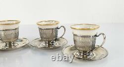Set of 4 Lenox Porcelain and Whiting & Co Sterling Silver Demitasse Cups Saucers