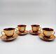 Set Of 4 Murano-style Ruby Red Demitasse Cups And Saucers With Gold And Floral A