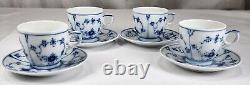 Set of 4 Royal Copenhagen BLUE FLUTED PLAIN Demitasse Cup & Saucer Sets 054/055