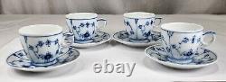 Set of 4 Royal Copenhagen BLUE FLUTED PLAIN Demitasse Cup & Saucer Sets 054/055