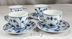 Set of 4 Royal Copenhagen BLUE FLUTED PLAIN Demitasse Cup & Saucer Sets 054/055