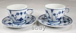 Set of 4 Royal Copenhagen BLUE FLUTED PLAIN Demitasse Cup & Saucer Sets 054/055