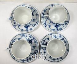 Set of 4 Royal Copenhagen BLUE FLUTED PLAIN Demitasse Cup & Saucer Sets 054/055