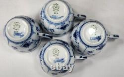 Set of 4 Royal Copenhagen BLUE FLUTED PLAIN Demitasse Cup & Saucer Sets 054/055