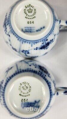 Set of 4 Royal Copenhagen BLUE FLUTED PLAIN Demitasse Cup & Saucer Sets 054/055