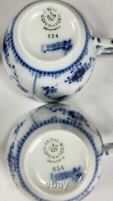 Set of 4 Royal Copenhagen BLUE FLUTED PLAIN Demitasse Cup & Saucer Sets 054/055