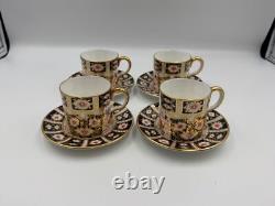 Set of 4 Royal Crown Derby Bone China TRADITIONAL IMARI Demitasse Cups & Saucers