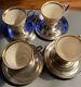 Set Of 4 Sterling Silver Demitasse Cup Holders And Saucers With Lenox Cups