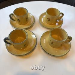 Set of 4 Terre e Provence Demitasse Cups and Saucers Yellow Rare Rustic French