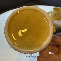 Set of 4 Terre e Provence Demitasse Cups and Saucers Yellow Rare Rustic French