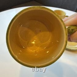 Set of 4 Terre e Provence Demitasse Cups and Saucers Yellow Rare Rustic French