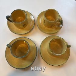 Set of 4 Terre e Provence Demitasse Cups and Saucers Yellow Rare Rustic French