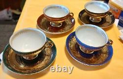 Set of 4 Vintage Rudolf Wachter (Germany) Gold Trimmed Demitasse Cups & Saucers