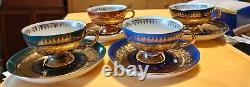 Set of 4 Vintage Rudolf Wachter (Germany) Gold Trimmed Demitasse Cups & Saucers