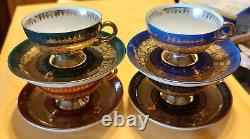 Set of 4 Vintage Rudolf Wachter (Germany) Gold Trimmed Demitasse Cups & Saucers