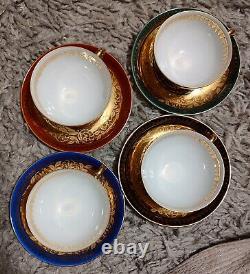 Set of 4 Vintage Rudolf Wachter (Germany) Gold Trimmed Demitasse Cups & Saucers