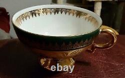 Set of 4 Vintage Rudolf Wachter (Germany) Gold Trimmed Demitasse Cups & Saucers