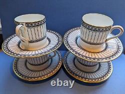 Set of 4 WEDGWOOD COLONNADE Black DEMITASSE CUP AND SAUCERS