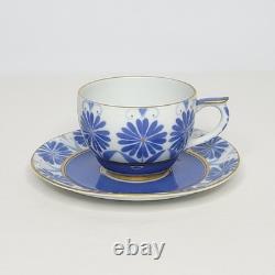Set of 5 Arabia Finland Sinikka Ceramic Blue Floral Demitasse Cups and Saucers