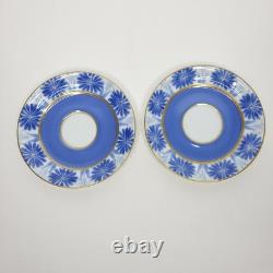 Set of 5 Arabia Finland Sinikka Ceramic Blue Floral Demitasse Cups and Saucers