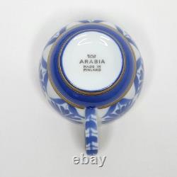 Set of 5 Arabia Finland Sinikka Ceramic Blue Floral Demitasse Cups and Saucers