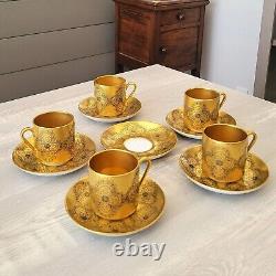 Set of 5 Arabia Gilda Gold & Black Demitasse Cups & Saucers Mini / Small EUC