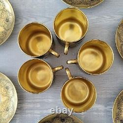 Set of 5 Arabia Gilda Gold & Black Demitasse Cups & Saucers Mini / Small EUC