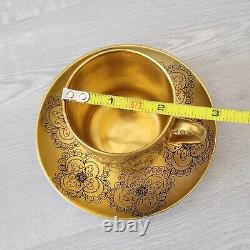 Set of 5 Arabia Gilda Gold & Black Demitasse Cups & Saucers Mini / Small EUC