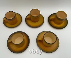 Set of 5 Demitasse Cups & Saucers Ombre Hand Painted Palceramic Pottery Israel